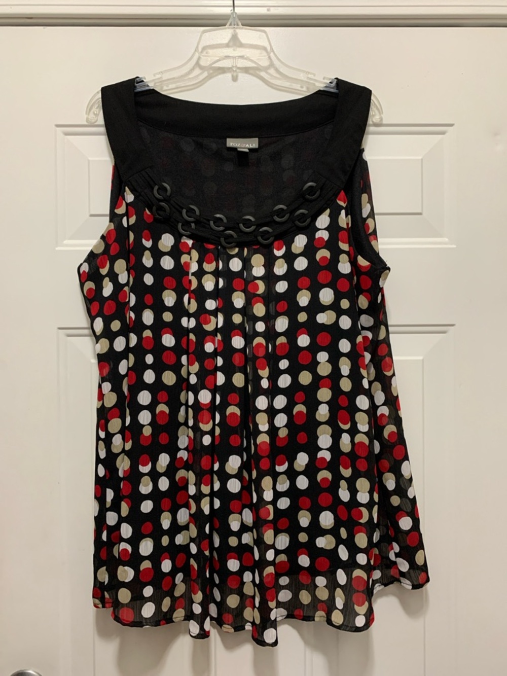 3/$15 Roz & Ali Black Polka Dot Sleeveless Tank Top - Red, White, Beige Size 2X